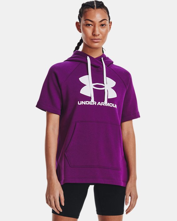 Women's UA Rival Fleece Short Sleeve Hoodie, Purple, pdpMainDesktop image number 0